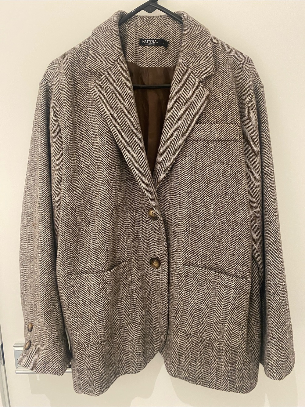 EUC Nasty Gal Brown Herringbone  Oversized Two Button Blazer Large